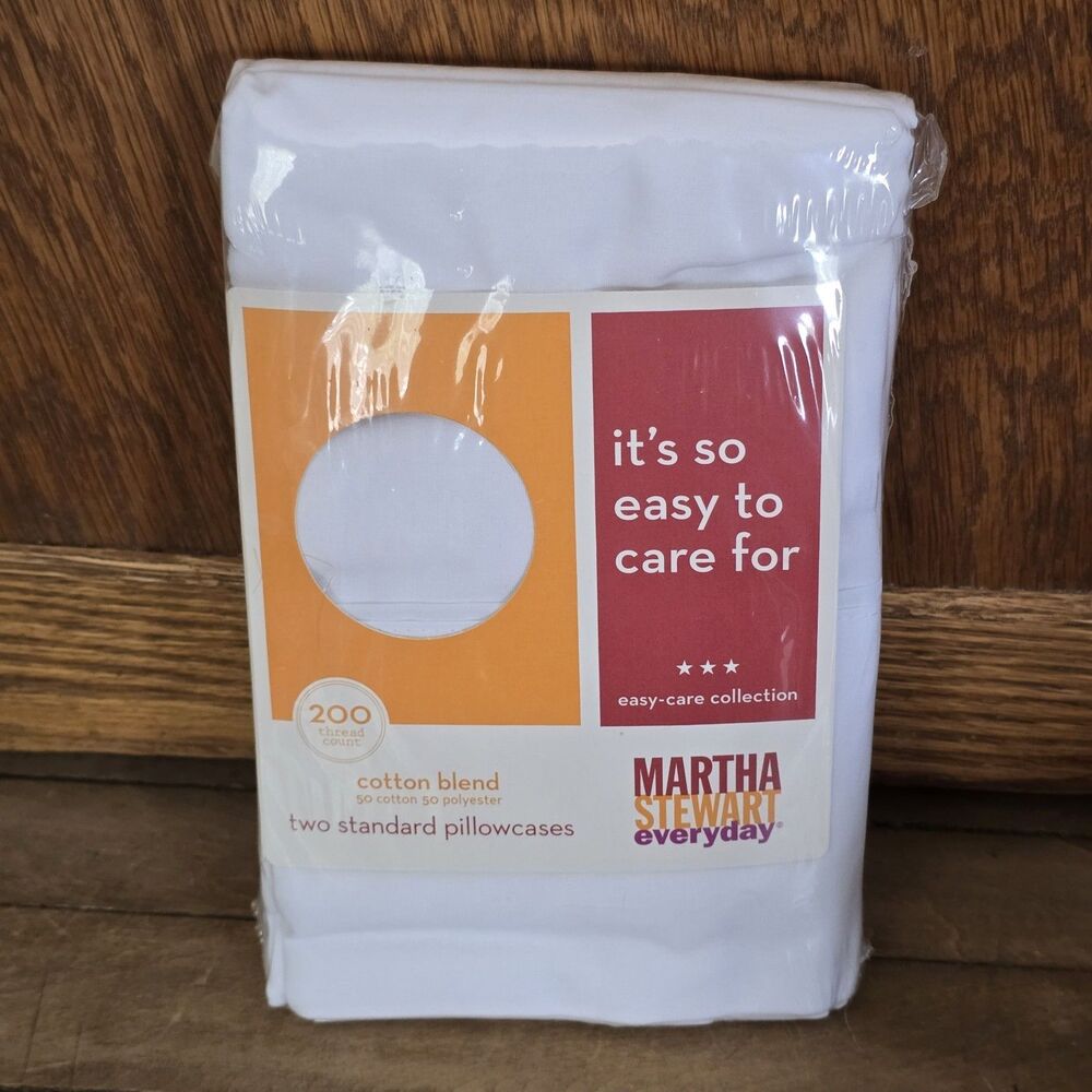 MARTHA STEWART White Two Standard Pillowcases 200 Thread Count Cotton Blend New